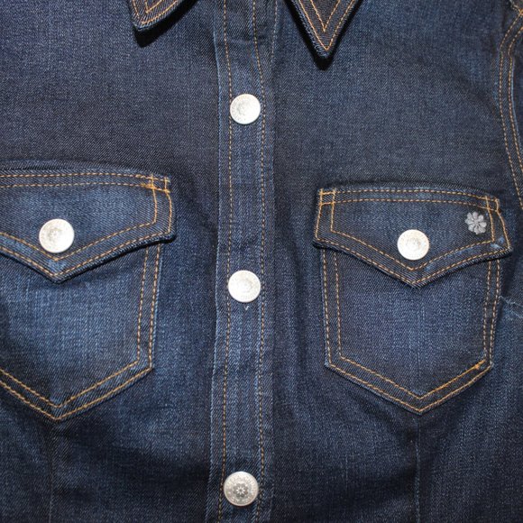 ALEXA CHUNG for AG DENIM Pixie Denim Shirt Dress Stretch Dark Denim Snap XS - Picture 5 of 16